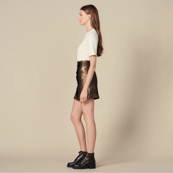 Sandro Wrapover Effect Brocade Skirt - Picture 5 of 12